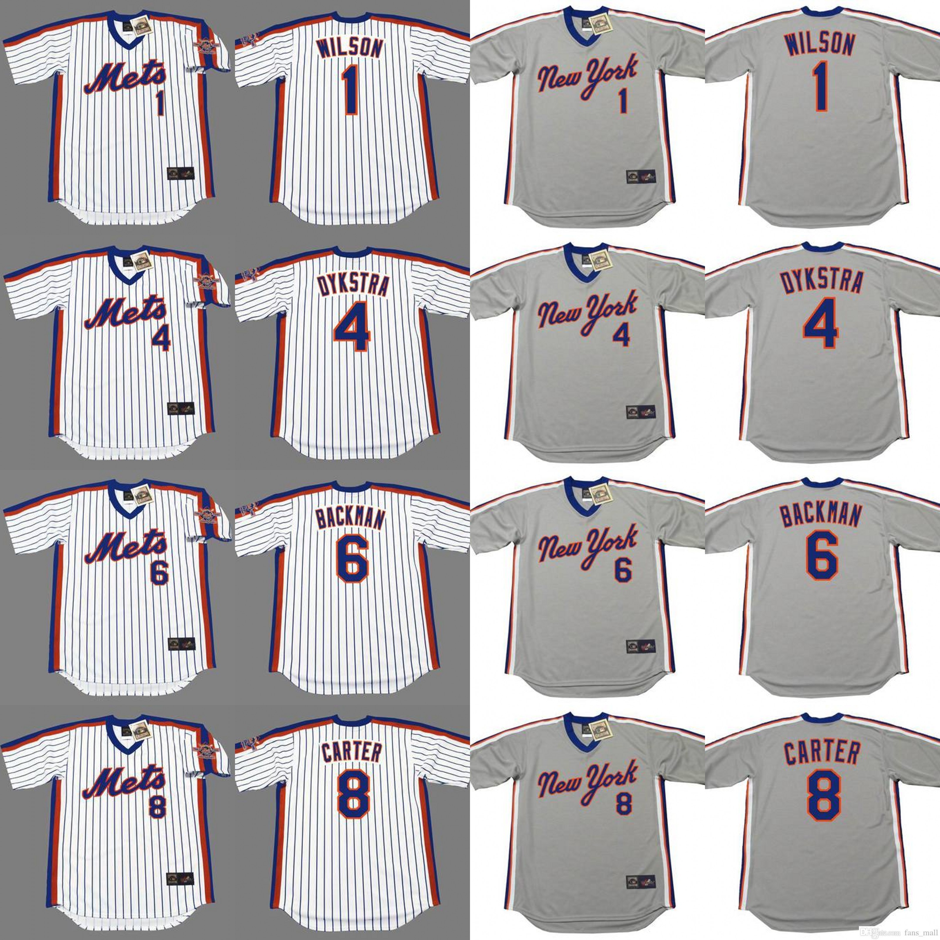 New Baseball 1 MOOKIE WILSON 4 DYKSTRA 8 GARY CARTER 6 WALLY BACKMAN jersey stitched