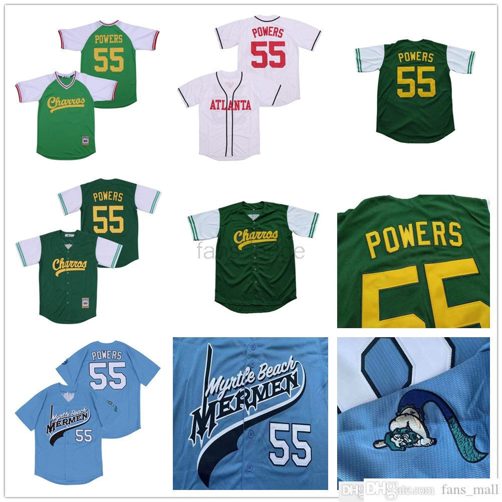Baseball Kenny Powers #55 Eastbound and Down Mexican Charros Kenny Powers Stitched High Quality Movie Jersey Green Blue