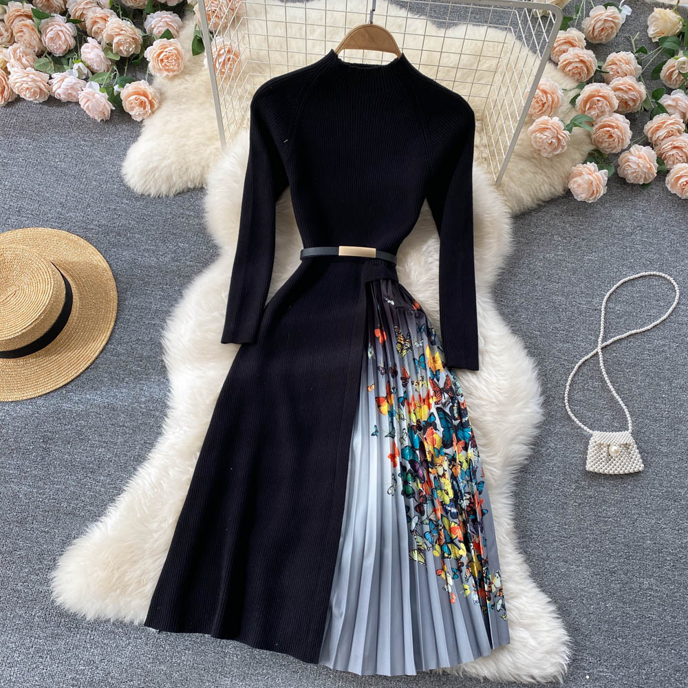Autumn Women Thick Sweater Dress Winter Crewneck Long Sleeve Elastic Stitching Butterflies Printing Pleated Knitted Dress Robe 2022, Green
Autumn Women Thick Sweater Dress Winter Crewneck Long Sleeve Elastic Stitching Butterflies Printing Pleated Knitted Dress Robe 2022, Green