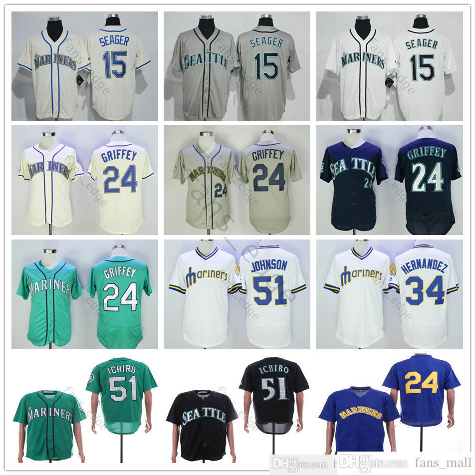 2019th man women kids Baseball Jerseys 51 Ichiro Suzuki 15 Kyle Seager 24 Ken Griffey Jr. 51 Randy Johnson 34 Felix Hernandez Stitched Jersey