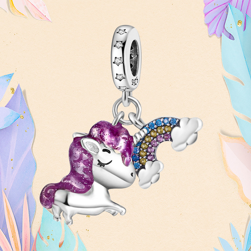 925 Silver bead fit Charms Charm Bracelet Cat Unicorn Giraffe Elephant charmes ciondoli DIY Fine Beads Jewelry