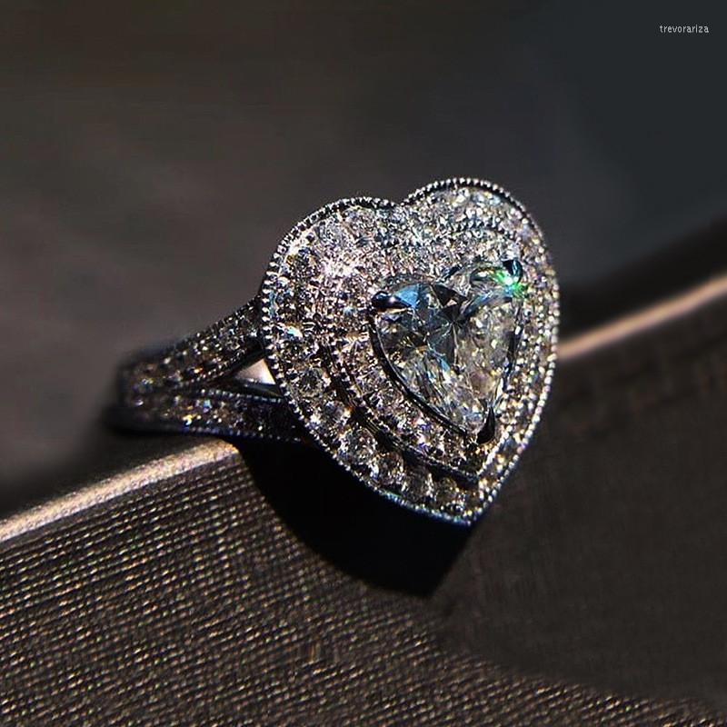 Wedding Rings Simple Solid Copper For Women Cubic Zirconia Heart Promise Engagement Ring