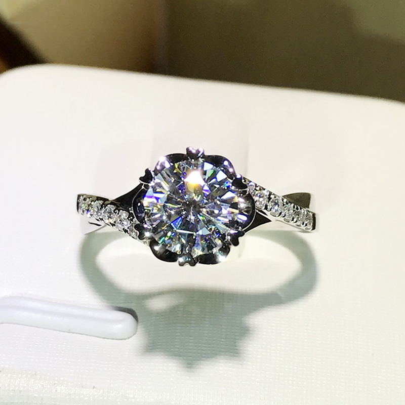 Wedding Rings Trendy 14K White Gold Ring 1ct 2ct 3ct romantic ring lab Diamond Flower shape Anniversary Ring For Women 220829