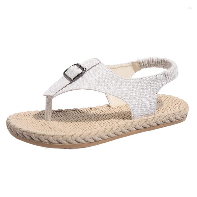 Slippers Flip Flops Sandals Canvas Belt Buckle Female Shoes Summer Clip Toe Women Flats Rome Fashion Slides