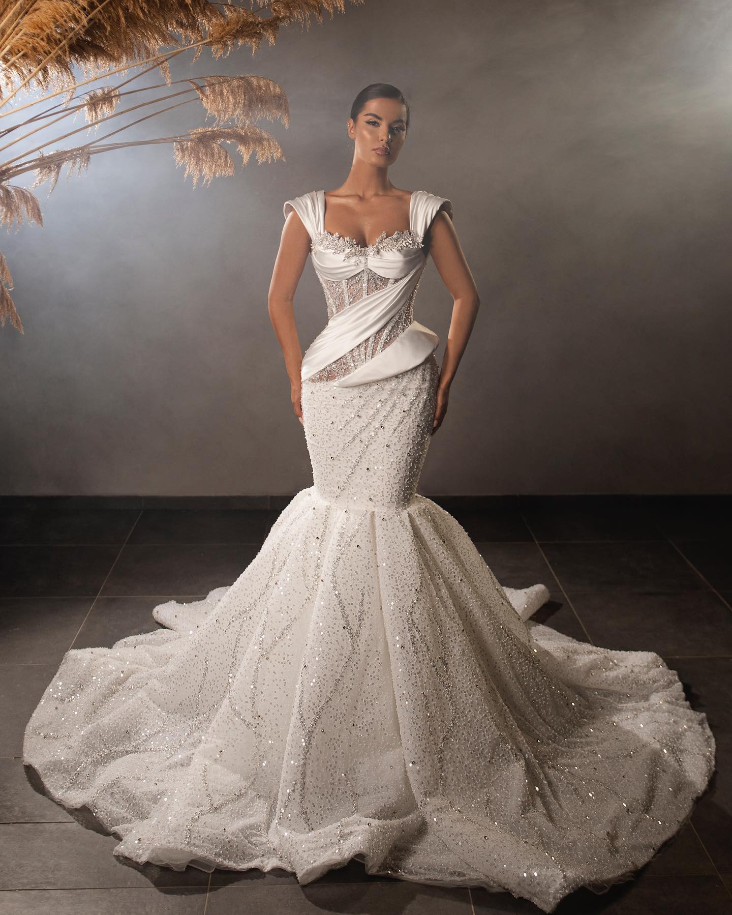 Glitter Sequins Mermaid Wedding Dresses Sweetheart Pleats Bridal Gown Custom Made Beaded Sparkle Wedding Gowns