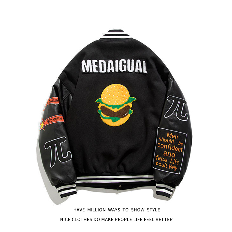 Mens Jackets Arrival Hamburger Thick Winter Warm Patchwork Letterman Embroid Baseball Bomber Jacket Man Unisex Women Varsity Coat Street 220829