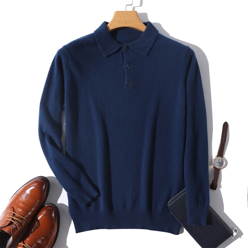 Men's Sweaters Cashmere Lapel Shirts Spring Autumn Pullovers Knit Warm Tops Male 100 Wool POLO Large Size 220829