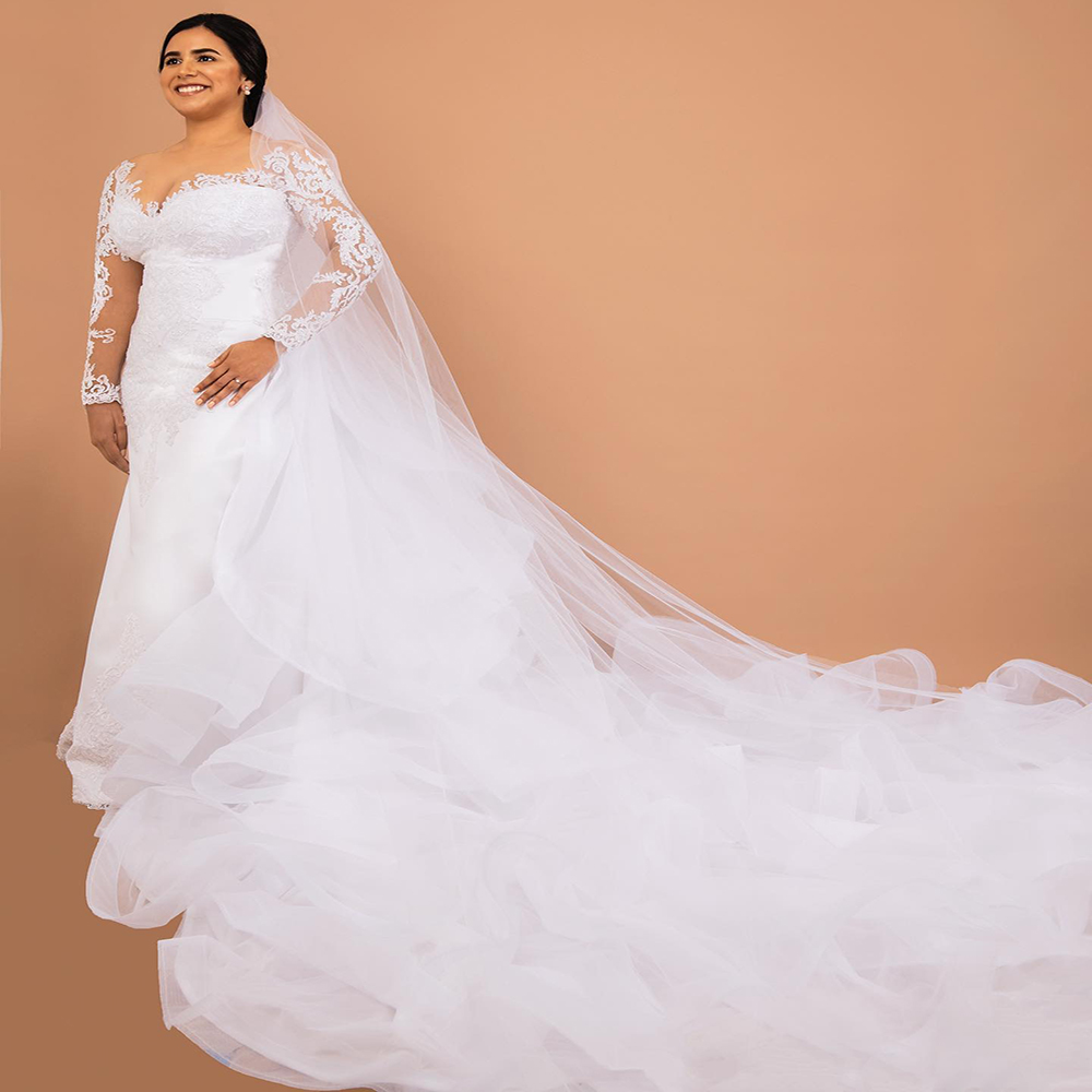 Long Train White Country Wedding Dress With Sleeve Vintage Lace Mermaid Wedding Gowns Ruffles Dubai Bridal Robe De Mariee Elegant Women Vestido Novia