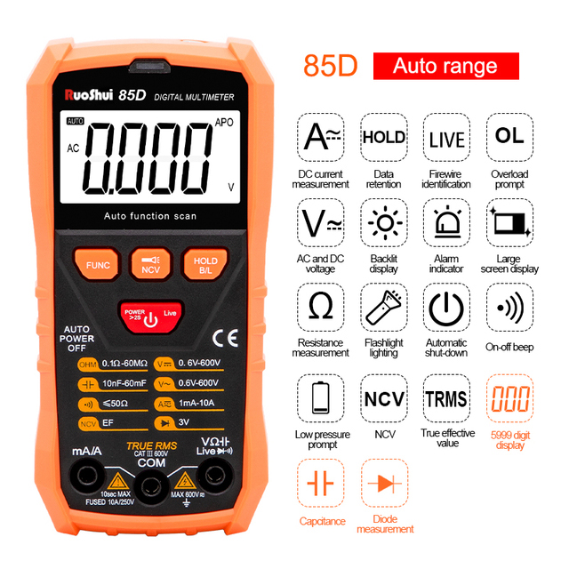 VICTOR Digital Multimeter Multipurpose 600V 10A 60mF NCV Live True RMS Ruoshui 85D -Victor sub brand
VICTOR Digital Multimeter Multipurpose 600V 10A 60mF NCV Live True RMS Ruoshui 85D -Victor sub brand