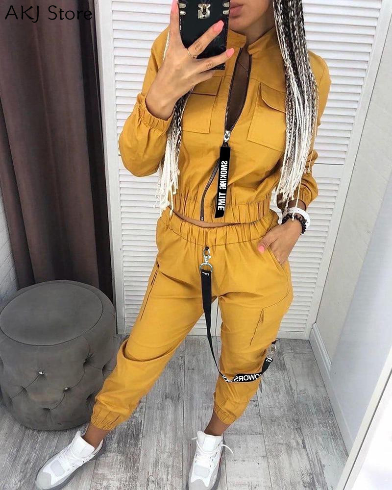 Womens Two Piece Pants Long Sleeve Zipper Tops women Streetwear Track Suit Casual Women Set 2 Pieces 220829