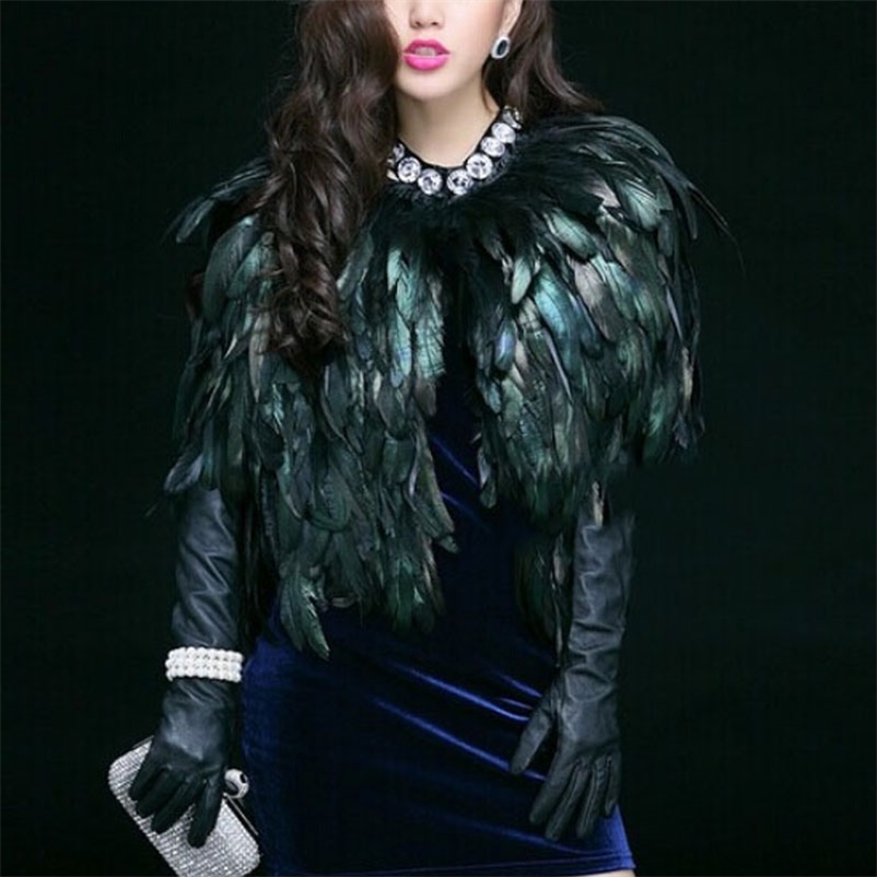 Womens Fur Faux Elegant Feather Coat Short Paragraph Outwear Shawl Highgrade Natural Feathers Cape Perform Costume Clothes 6Q0346 220829