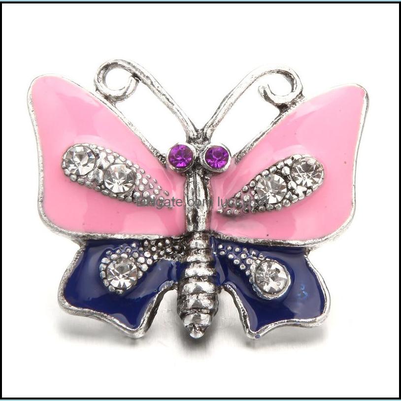 Clasps Hooks Noosa Snap Rhinestone Buttons Oil Painting Butterfly 18Mm Button Diy Bracelet Necklace Jewelry Gift Drop Dhseller2010 Dhwxl
