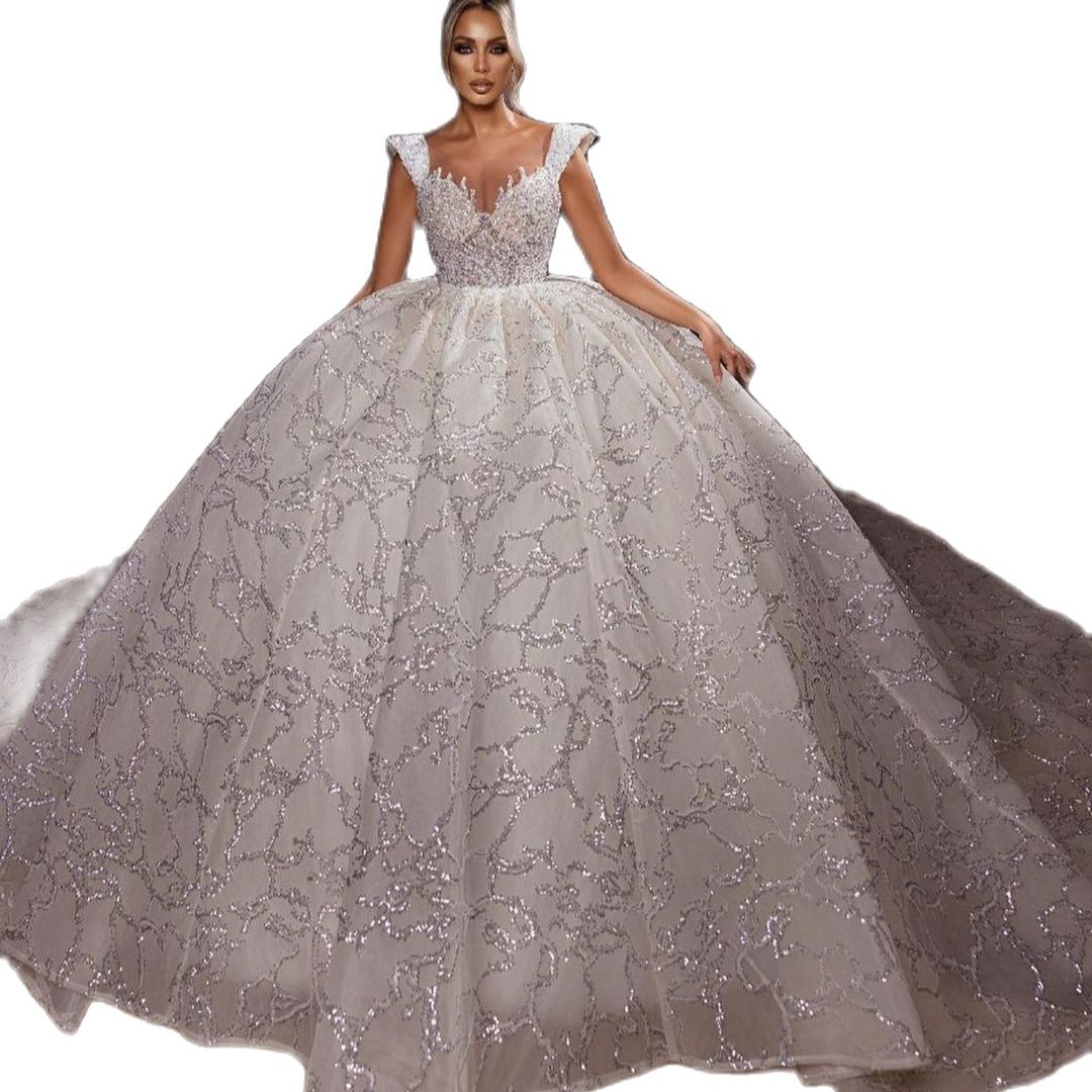 Exquisite Sleeveless Women Wedding Dress Custom Made Beads Lace Ball Gown Shiny Applique Bridal Dresses