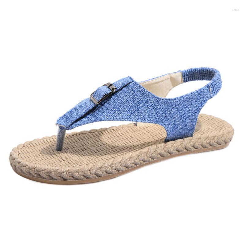 Slippers Flip Flops Sandals Canvas Belt Buckle Female Shoes Summer Clip Toe Women Flats Rome Fashion Slides