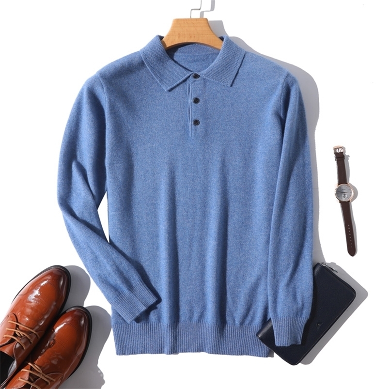 Men's Sweaters Cashmere Lapel Shirts Spring Autumn Pullovers Knit Warm Tops Male 100 Wool POLO Large Size 220829