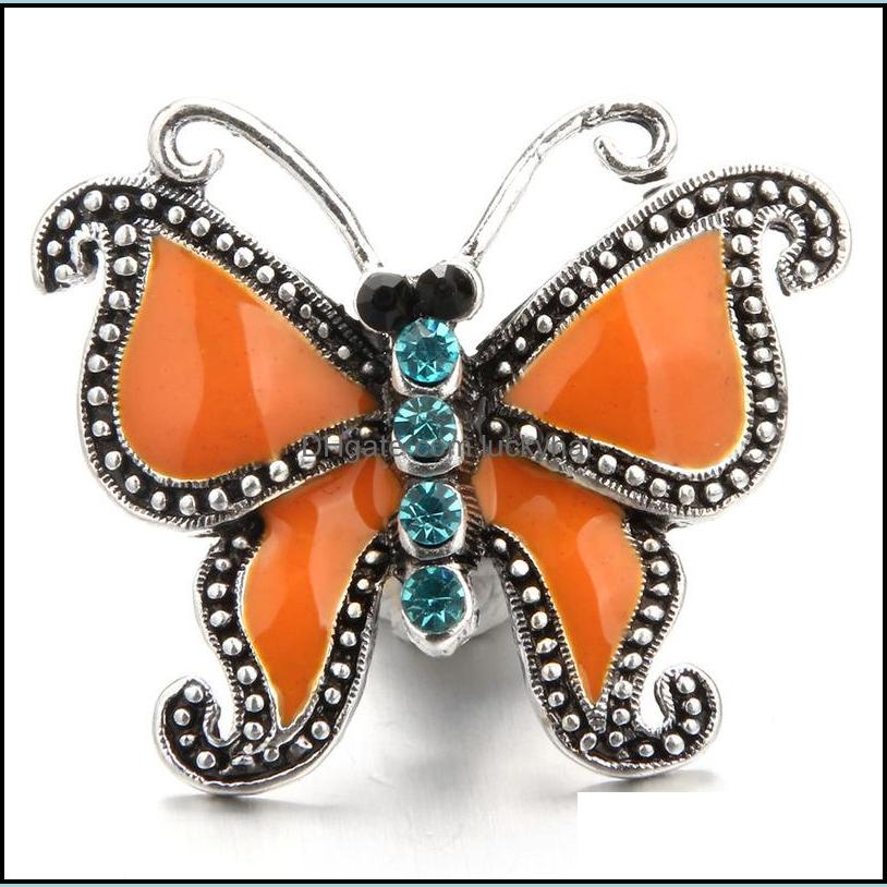 Clasps Hooks Noosa Snap Rhinestone Buttons Oil Painting Butterfly 18Mm Button Diy Bracelet Necklace Jewelry Gift Drop Dhseller2010 Dhwxl