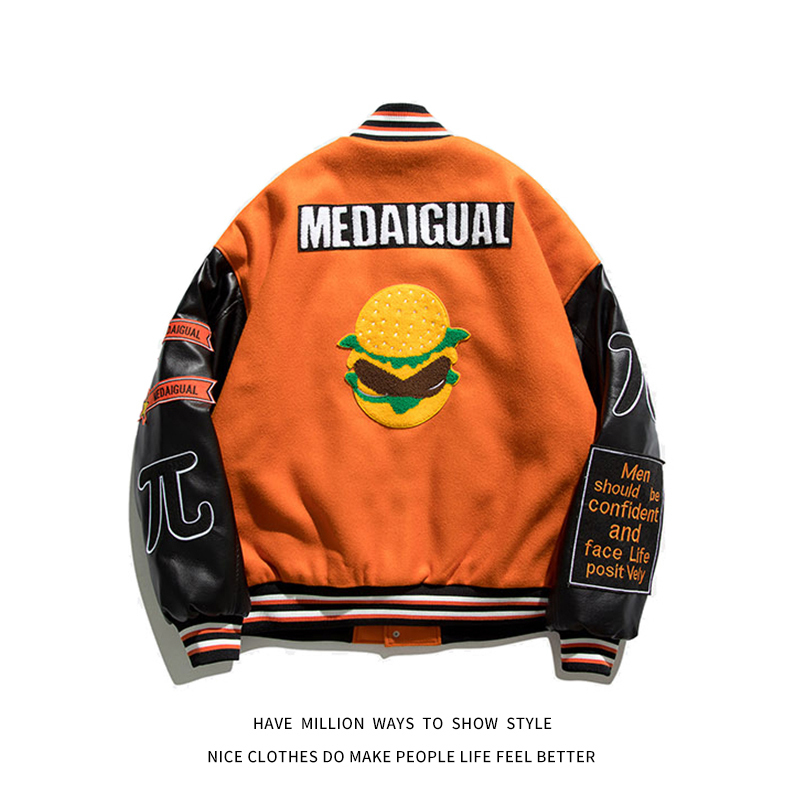 Mens Jackets Arrival Hamburger Thick Winter Warm Patchwork Letterman Embroid Baseball Bomber Jacket Man Unisex Women Varsity Coat Street 220829