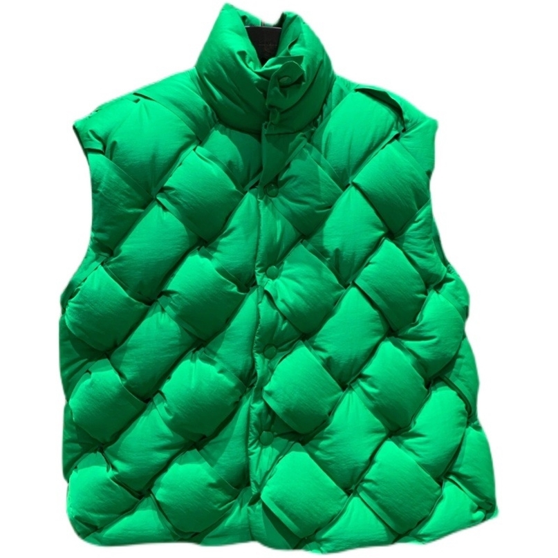 Women's Vests Winter Fashion Woven Pattern Warm Down Vest Jacket Female Green LooseFitting Rabbit Fur Cotton Sleeveless Vests Ladies 220827
