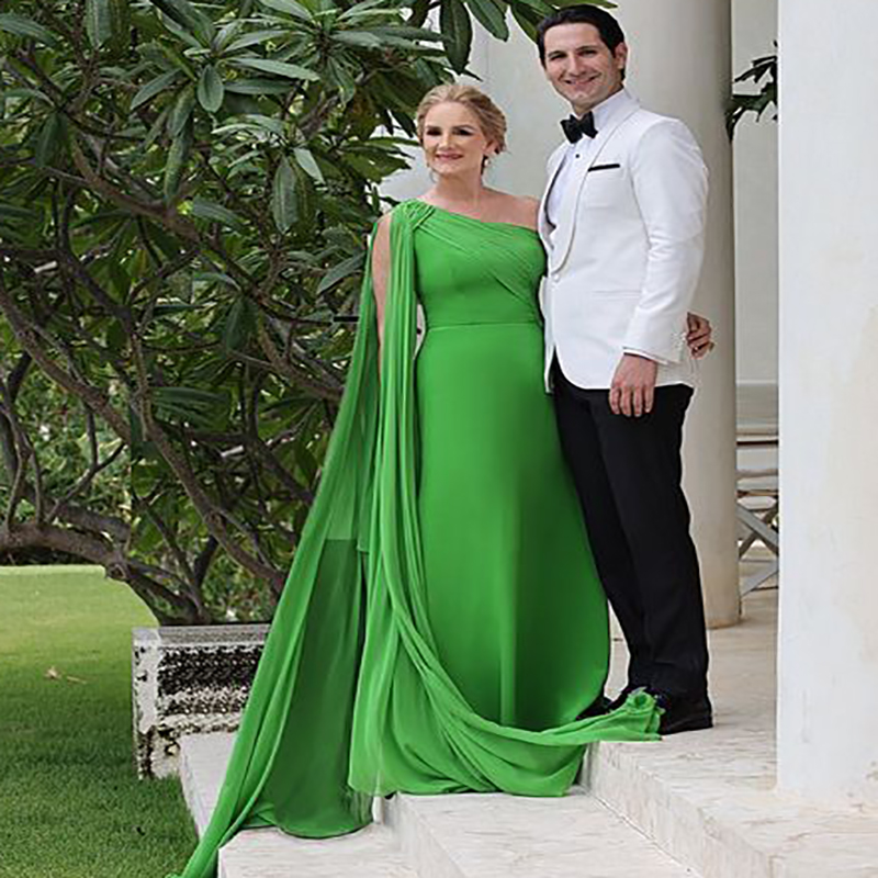 Elegant One Shoulder Mother Of The Bride Dress Green 2022 Dubai Evening Plus Size Chiffon Wedding Guest Dress Formal Women Prom Party Vestidos De Fies