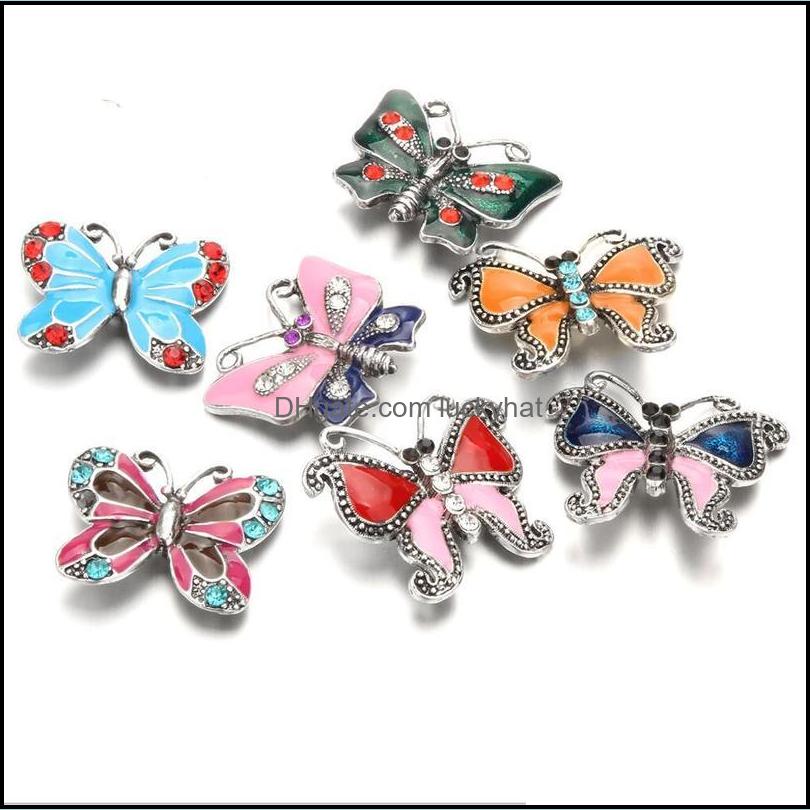 Clasps Hooks Noosa Snap Rhinestone Buttons Oil Painting Butterfly 18Mm Button Diy Bracelet Necklace Jewelry Gift Drop Dhseller2010 Dhwxl