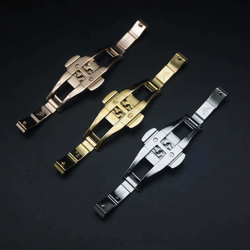 Double Press Watch Bands Push Button Fold Clasp For Armani Gypsophila Metal Stainless Steel Seamless Butterfly Buckle Watch Accessory
