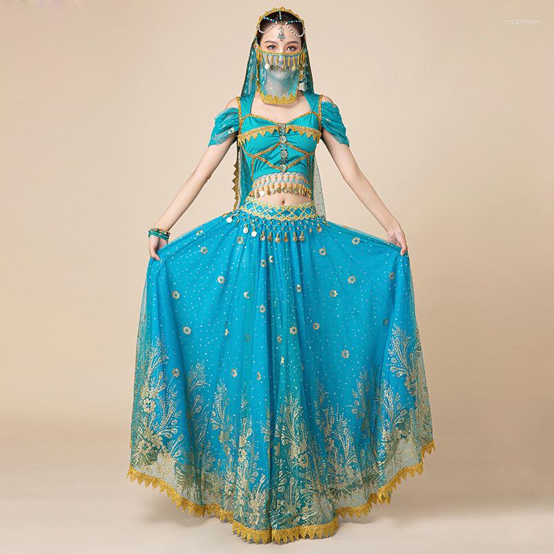 Stage Wear Belly Dance Outfits Bollywood Costume Set Party Cosplay Festival Performance Embroidered Long Maxi Skirt, Blue - 3pcs set
Stage Wear Belly Dance Outfits Bollywood Costume Set Party Cosplay Festival Performance Embroidered Long Maxi Skirt, Blue - 3pcs set