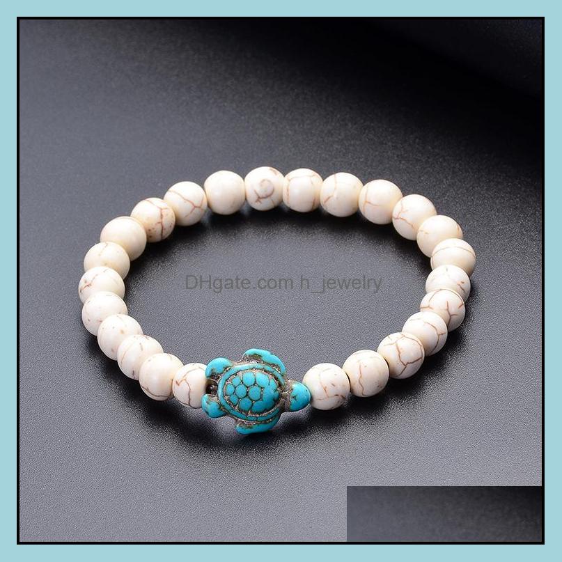 Charm Bracelets Sea Turtle Beads Strand Bracelets For Women Men Classic Lava Stone Tiger Eye Turquoise Elastic Friendshi Dhseller2010 Dhkx8