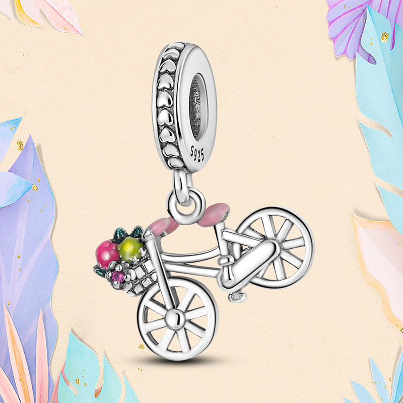 S925 Silver bead fit Charms Charm Bracelet Bicycle Motor Car Charm Stroller Airplane charmes ciondoli DIY Fine Beads Jewelry