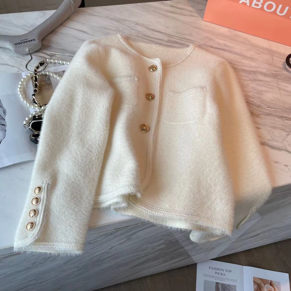 Womens faux mohair wool knitted single breasted sweater cardigan coat solid color