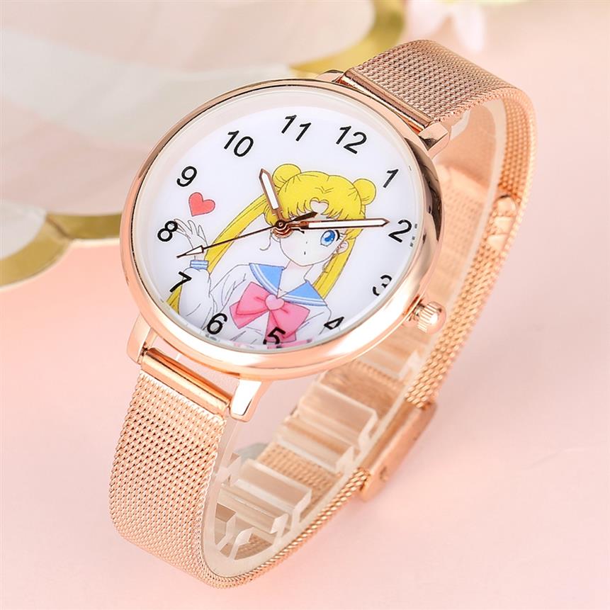 Sailor Moon Womens Bracelet Watch Fashion Rose Gold Mesh Band Quartz Ladies Clocks Female Watches Hours Gifts Relogio Feminino278y