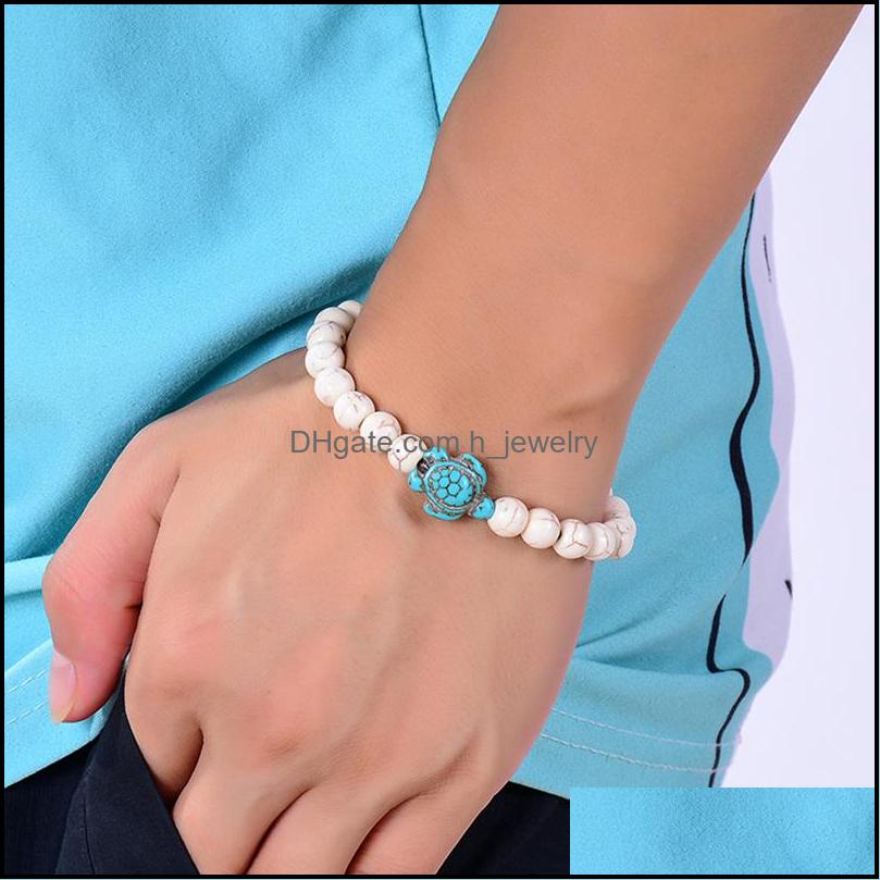 Charm Bracelets Sea Turtle Beads Strand Bracelets For Women Men Classic Lava Stone Tiger Eye Turquoise Elastic Friendshi Dhseller2010 Dhkx8