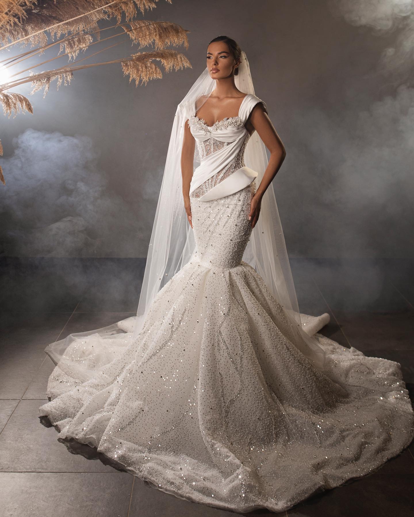 Glitter Sequins Mermaid Wedding Dresses Sweetheart Pleats Bridal Gown Custom Made Beaded Sparkle Wedding Gowns