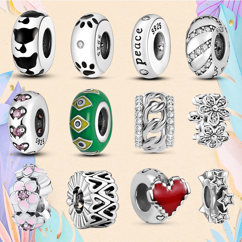 925 Silver bead fit Charms Pandora Charm Bracelet Cat Paw Spacer Stopper Charm Heart Pink Flower Round charmes ciondoli DIY Fine Beads Jewelry
925 Silver bead fit Charms Pandora Charm Bracelet Cat Paw Spacer Stopper Charm Heart Pink Flower Round charmes ciondoli DIY Fine Beads Jewelry