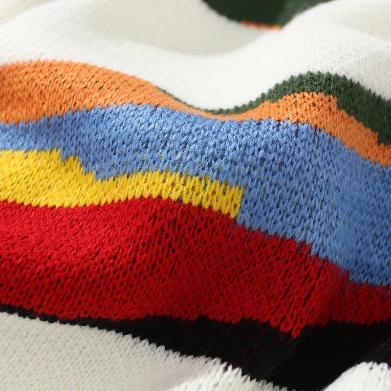 Mens Sweaters Oversized Knitted Sweater Mens Harajuku Vintage Rainbow Striped Patchwork Jumper Streetwear Hip Hop Casual Loose Pullover Unisex 220829