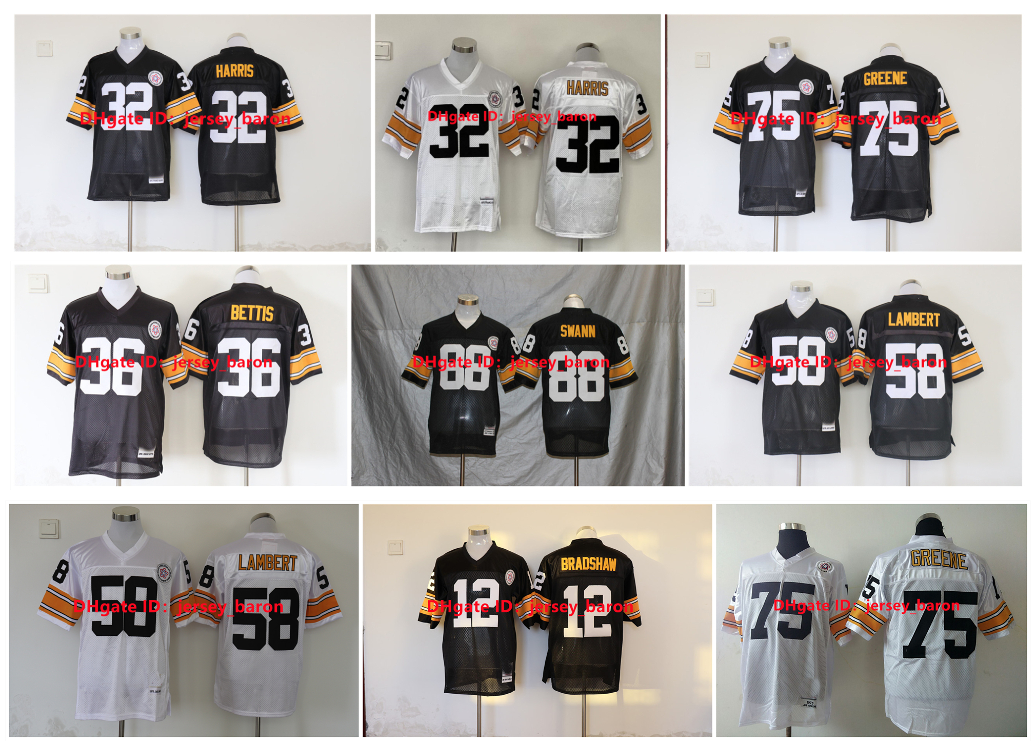 Throwback Football Jersey Franco Harris Jerome Bettis Jack Lambert Joe Greene Mel Blount Webster Terry Bradshaw Rod Woodson Troy Polamalu Hines Ward Lynn Swann