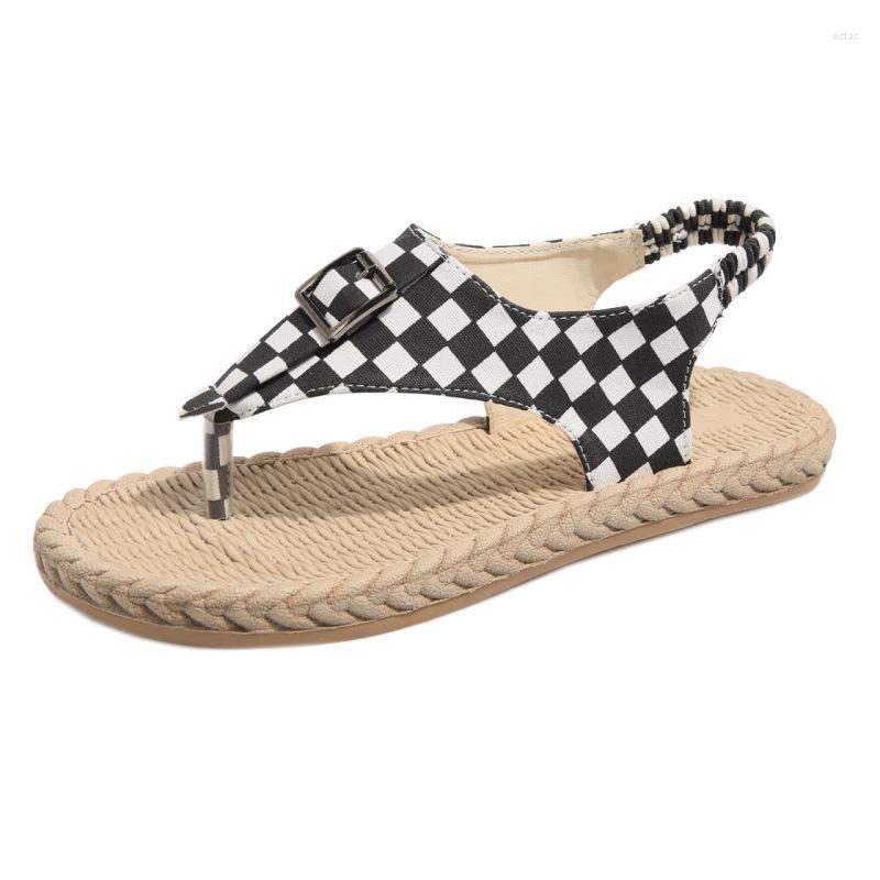 Slippers Flip Flops Sandals Canvas Belt Buckle Female Shoes Summer Clip Toe Women Flats Rome Fashion Slides