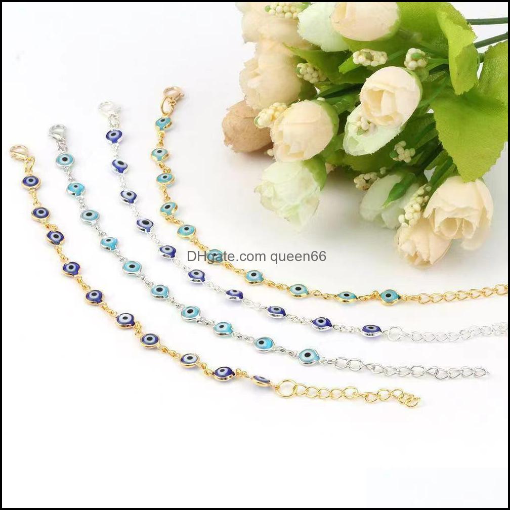 Charm Bracelets Dainty Evil Eye Chain Bracelet Lovely Blue Eyes Beads Link Bangle Good Luck Protection Enamel Beaded Tur Dhseller2010 Dhoir