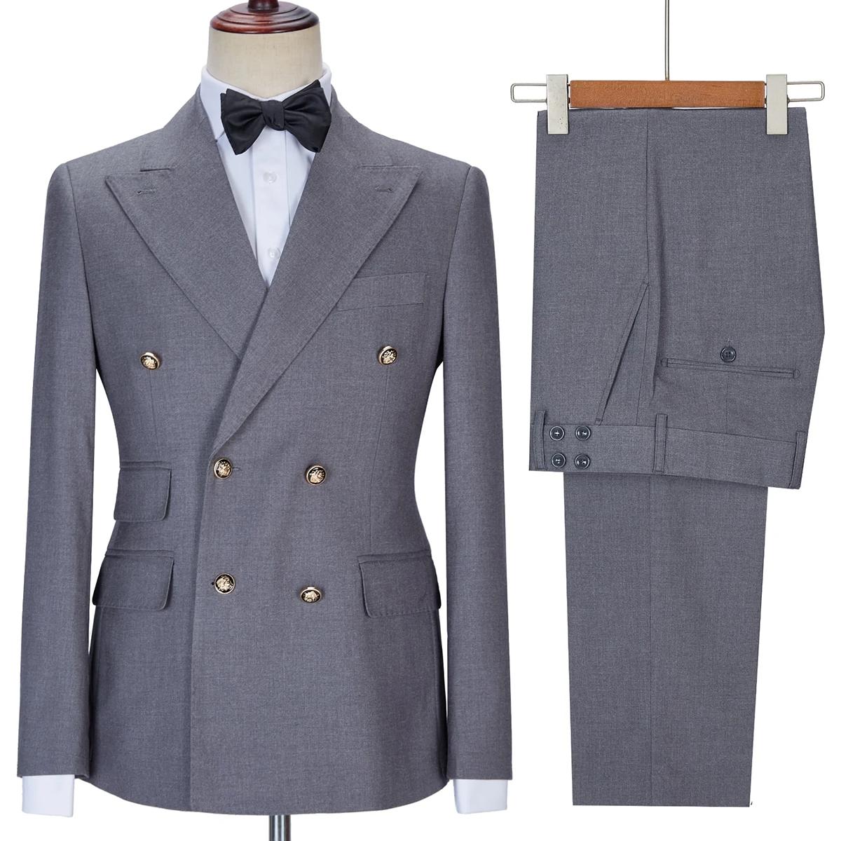 Two Piece Business Plus Size Tuxedos Mens Pants Suits Double Brested Groom Wedding Prom Party Blazer Overcoat