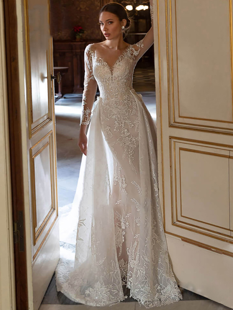 Mermaid Wedding Dress With Detachable Skirt Arabic Trumpet Bridal Gowns Bohemian Robe De 403