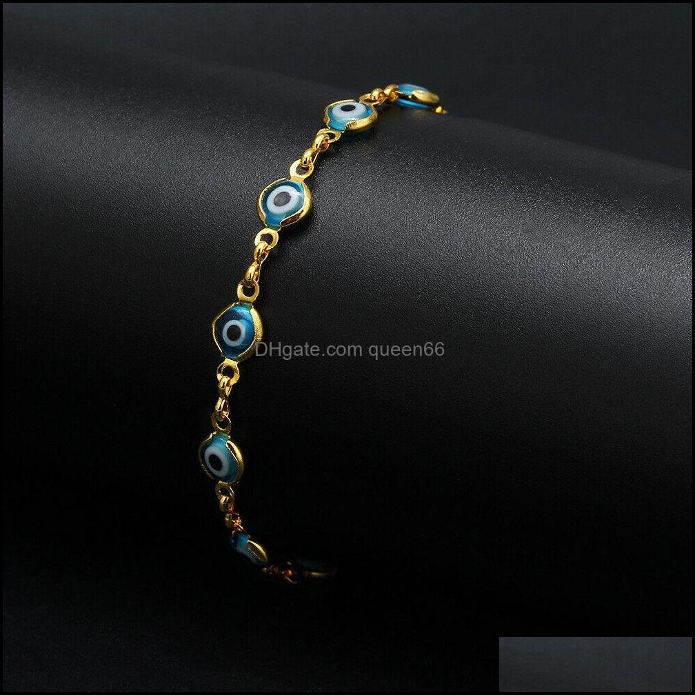 Charm Bracelets Dainty Evil Eye Chain Bracelet Lovely Blue Eyes Beads Link Bangle Good Luck Protection Enamel Beaded Tur Dhseller2010 Dhoir