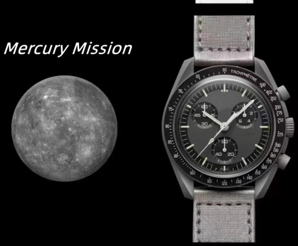 Bioceramic Planet MERCURY Mens Watches Full Function Quarz Chronograph Watch Mission To MOON 42mm Nylon Luxury Watch Limited Edition Master couple Wristwatches