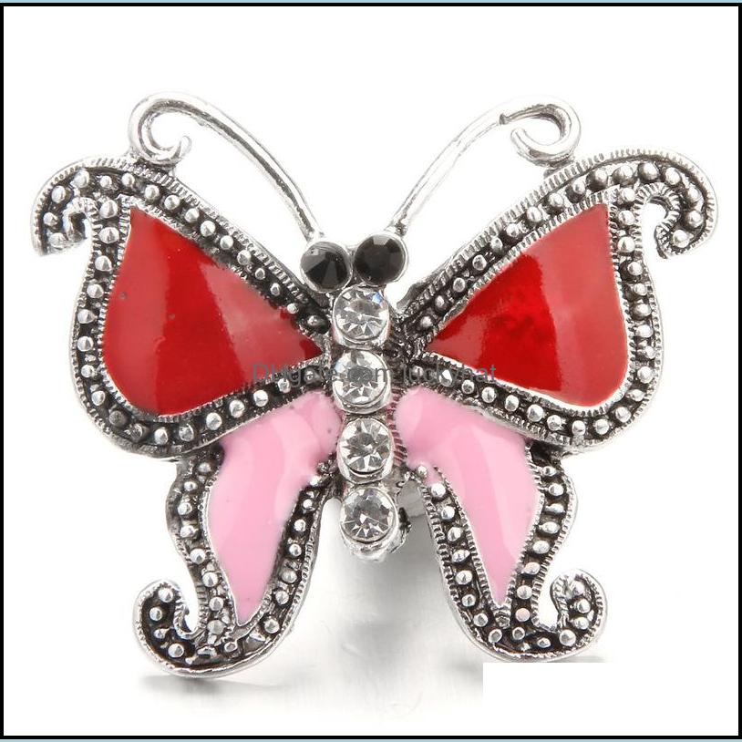 Clasps Hooks Noosa Snap Rhinestone Buttons Oil Painting Butterfly 18Mm Button Diy Bracelet Necklace Jewelry Gift Drop Dhseller2010 Dhwxl