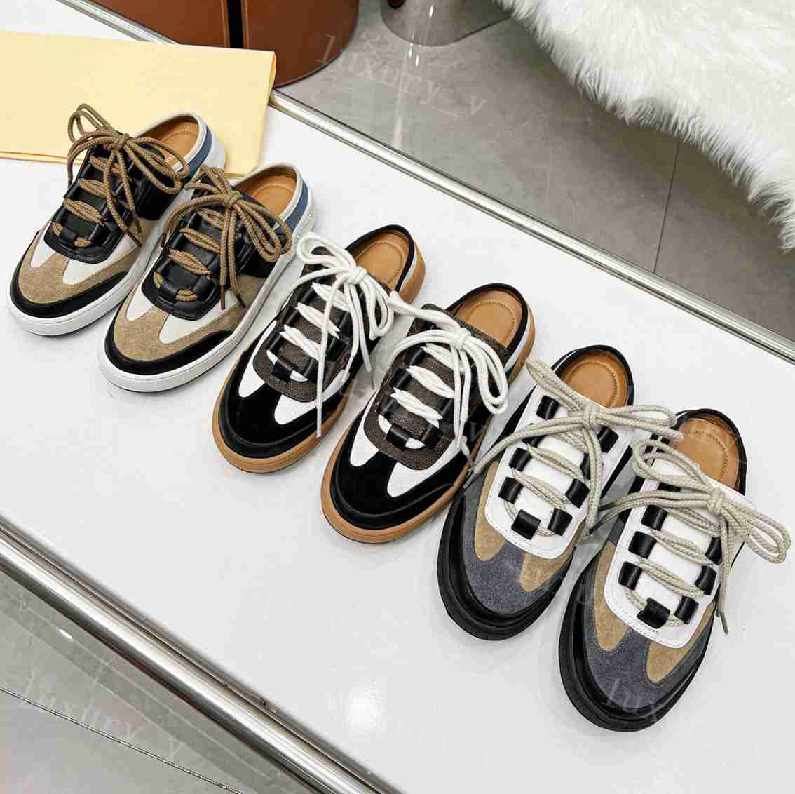 Designer Casual Shoes Time Out Sneakers Women Trainers Calfskin Leather Sneaker Printed Open Back With box, Color 2
Designer Casual Shoes Time Out Sneakers Women Trainers Calfskin Leather Sneaker Printed Open Back With box, Color 2