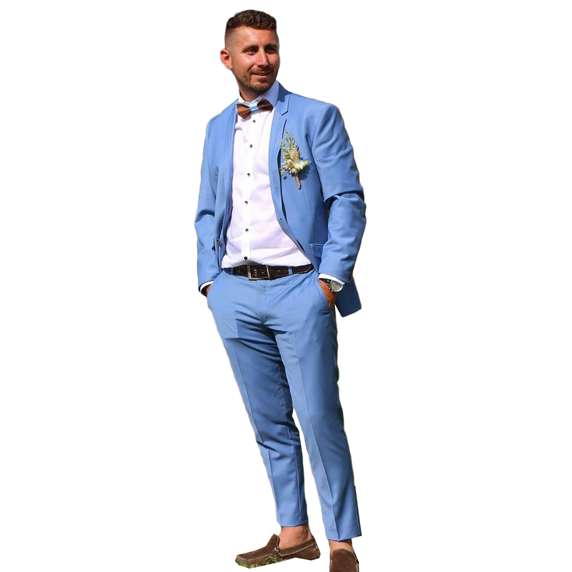 Blue Groom Men Wedding Tuxedos 2 Pieces Notched Lapel Outfits Costume Homme Mariage Party Prom Blazer Wear