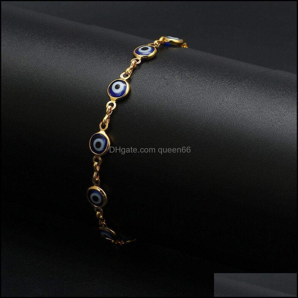 Charm Bracelets Dainty Evil Eye Chain Bracelet Lovely Blue Eyes Beads Link Bangle Good Luck Protection Enamel Beaded Tur Dhseller2010 Dhoir