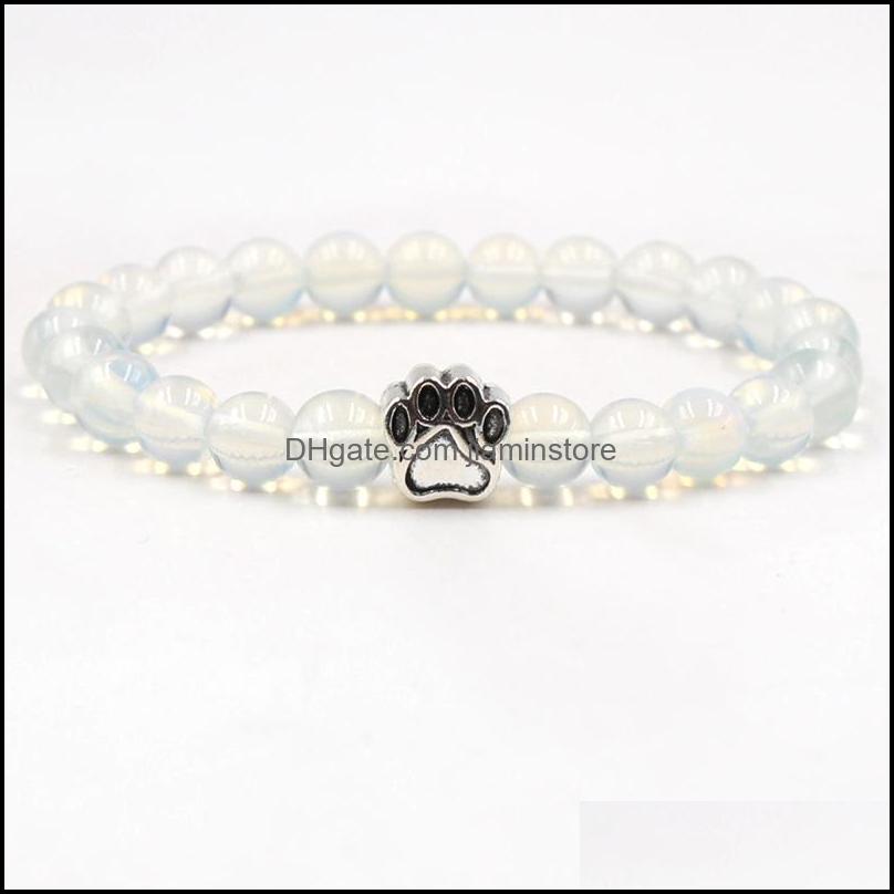 Charm Bracelets Fashion Footprint Dog Paw Charms Bracelet 8Mm Agate Natural Stone Beads Bracelets Pet Lover Strench Jewe Dhseller2010 Dh3X6