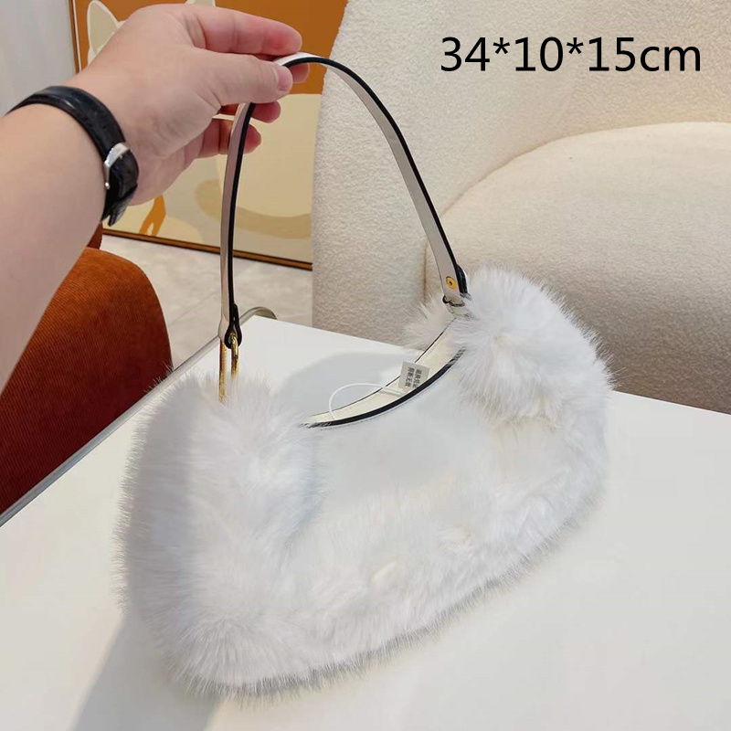 Furry O Lock Swing Bags designer bag luxury fur handbag shoulder tote bag medium baguette woman underarm purse totes Autumn Winter Leather 5A Quality