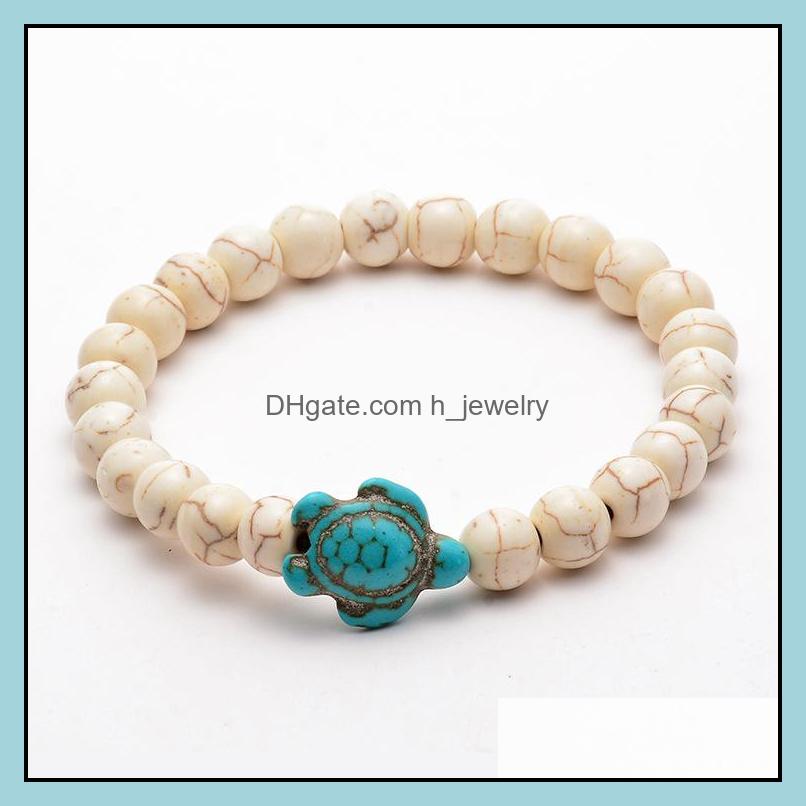 Charm Bracelets Sea Turtle Beads Strand Bracelets For Women Men Classic Lava Stone Tiger Eye Turquoise Elastic Friendshi Dhseller2010 Dhkx8