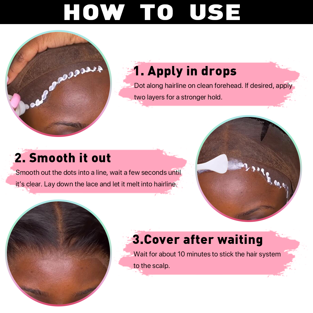 Lace Wig Glue Waterproof Oil Resistant Hair Replacement Adhesives Strong Hold Invisible Bonding Glues for Lace Front Wigs Poly Hairpiece Toupee Cosmet