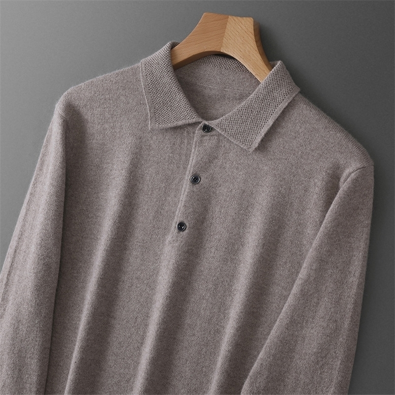 Men's Sweaters Cashmere Lapel Shirts Spring Autumn Pullovers Knit Warm Tops Male 100 Wool POLO Large Size 220829